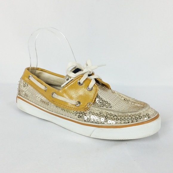 Sperry Shoes - Sperry Top Sider Size 8M Gold Sequin Boat Shoes